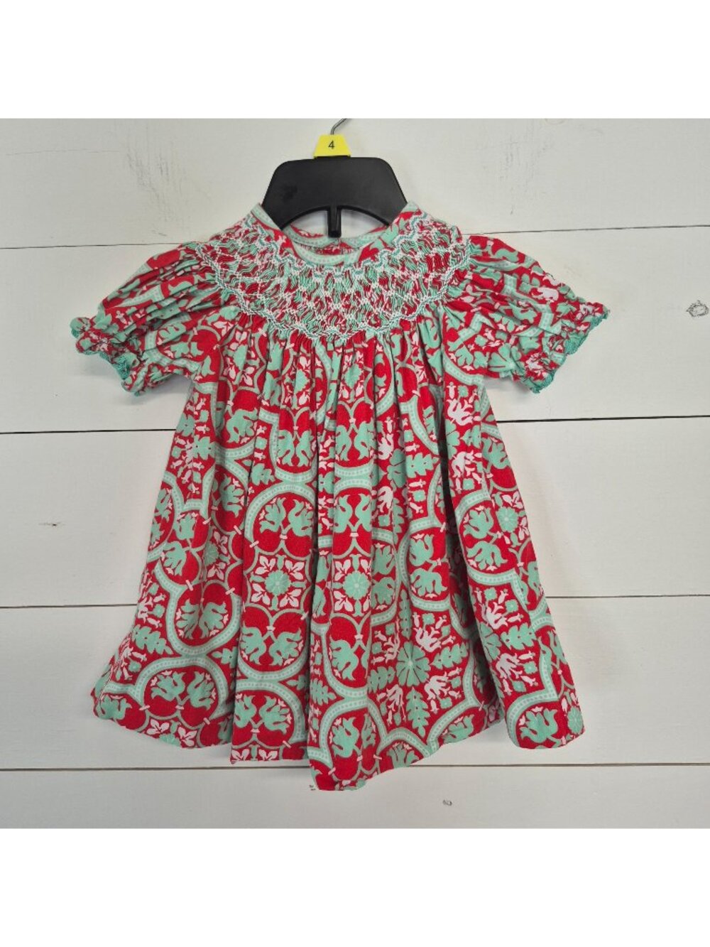 Banana Split Red & Mint Smocked Baby Dress 9M Red & Mint Christmas/holiday